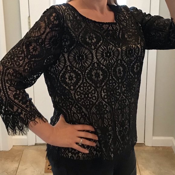 LOFT Black and Tan Lace Layered Top - Picture 8 of 8